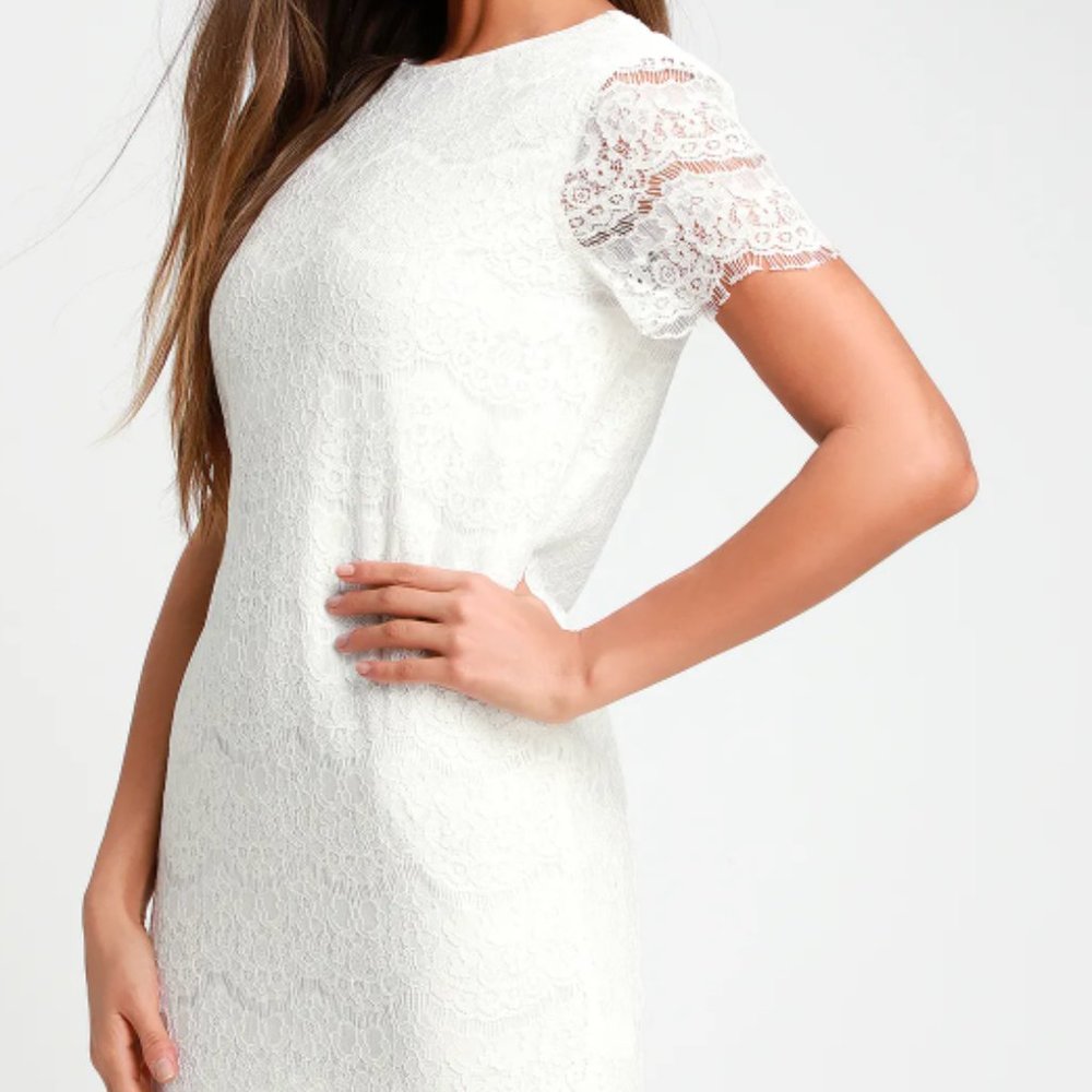 Lulus White XS Ivory Lace Shift Dress